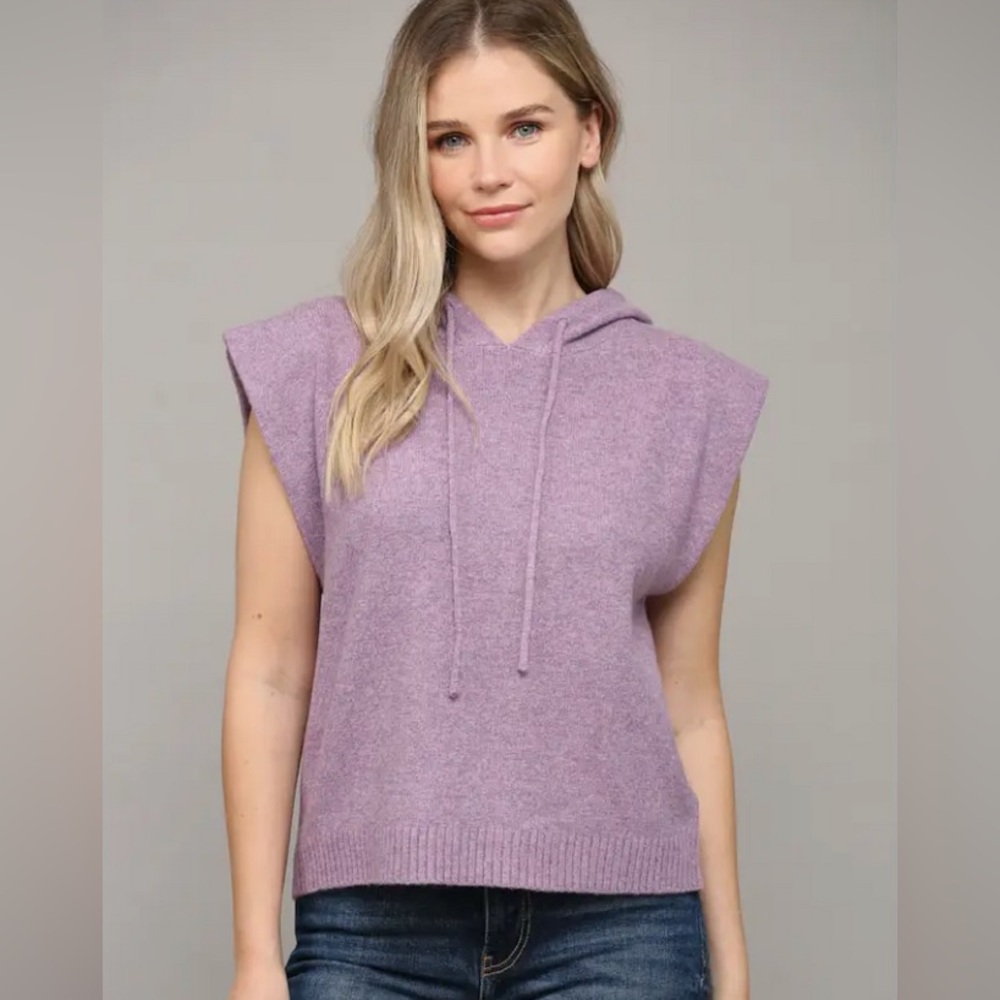FATE WIDE SHOULDER HOODED KNIT VEST Women’s Size Medium Purple